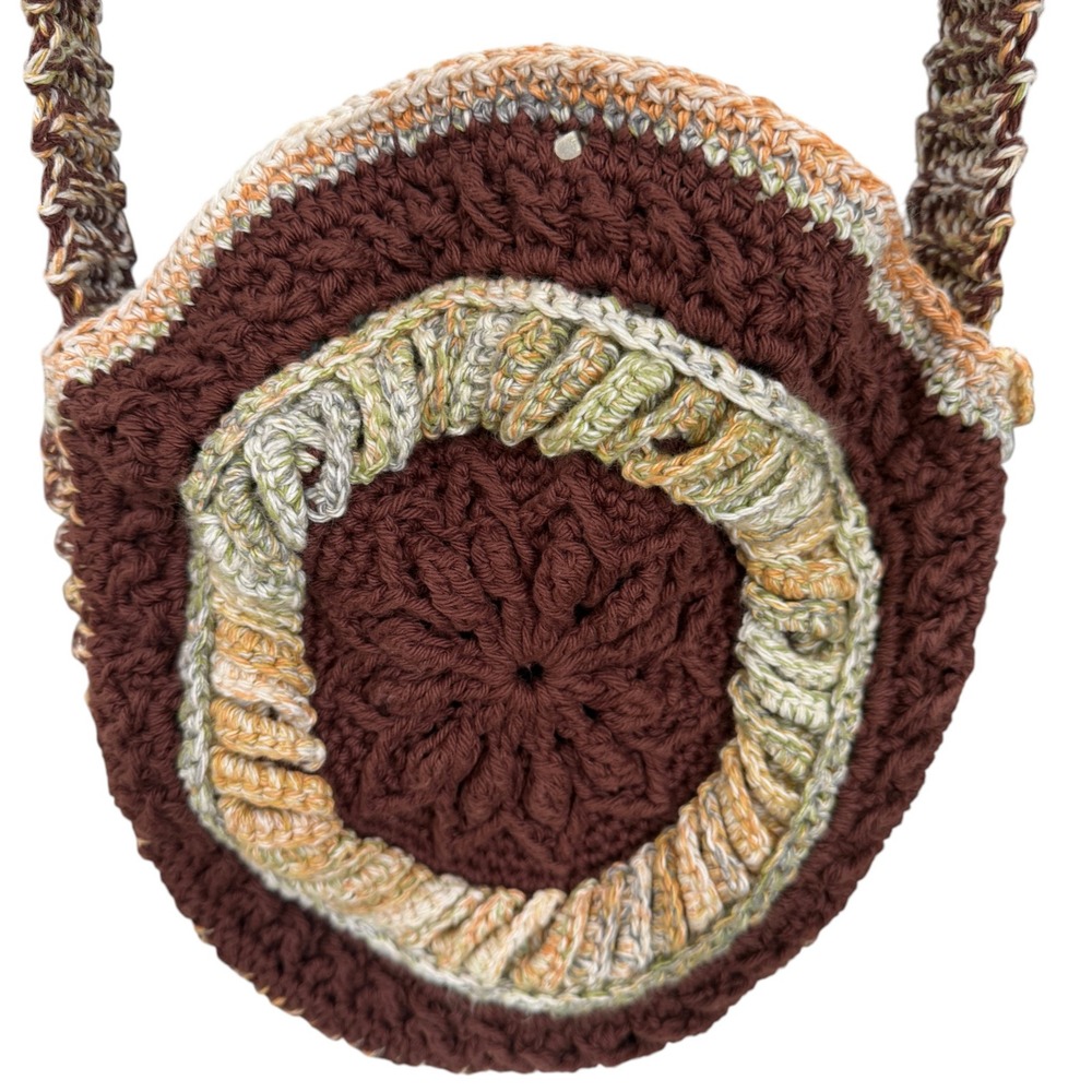 Handmade Crochet Round Bag Boho Cottagecore Festival Hippie Indie Shoulder Purse - Picture 5 of 7